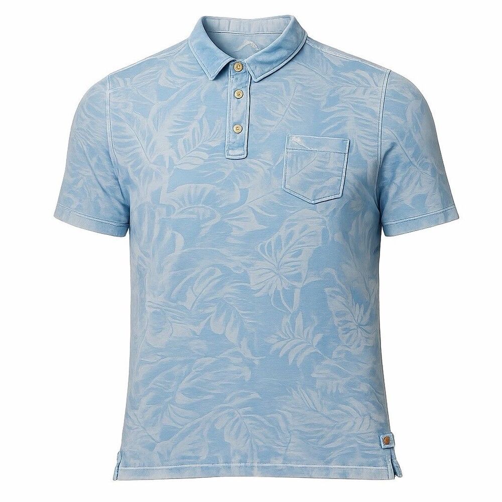 Tommy Bahama Polo Shirt Mens 2XL Blue Tropical Print Pima Cotton Pocket